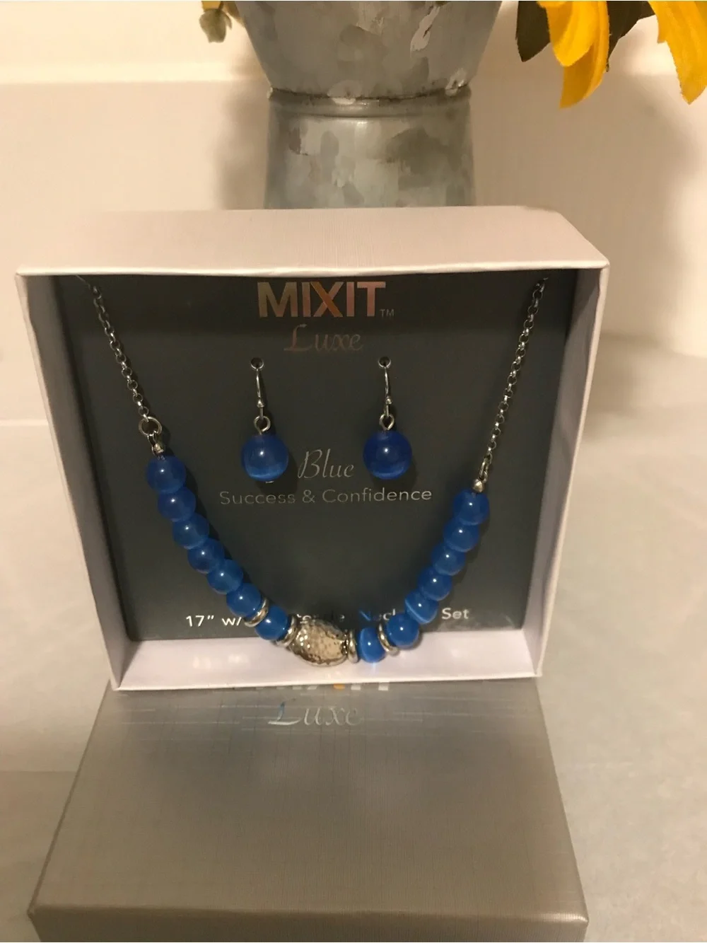 Mixit Blue Bead Necklace and Gold-Tone Pendant Set